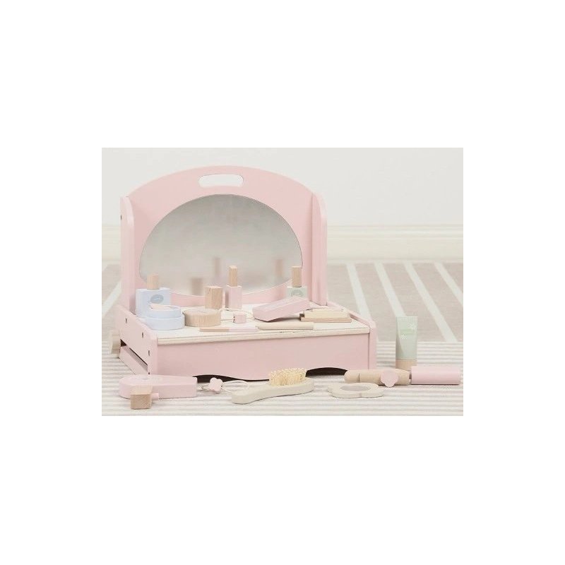 Drewniana toaletka dla dzieci z akcesoriami – zabawka edukacyjna 3+