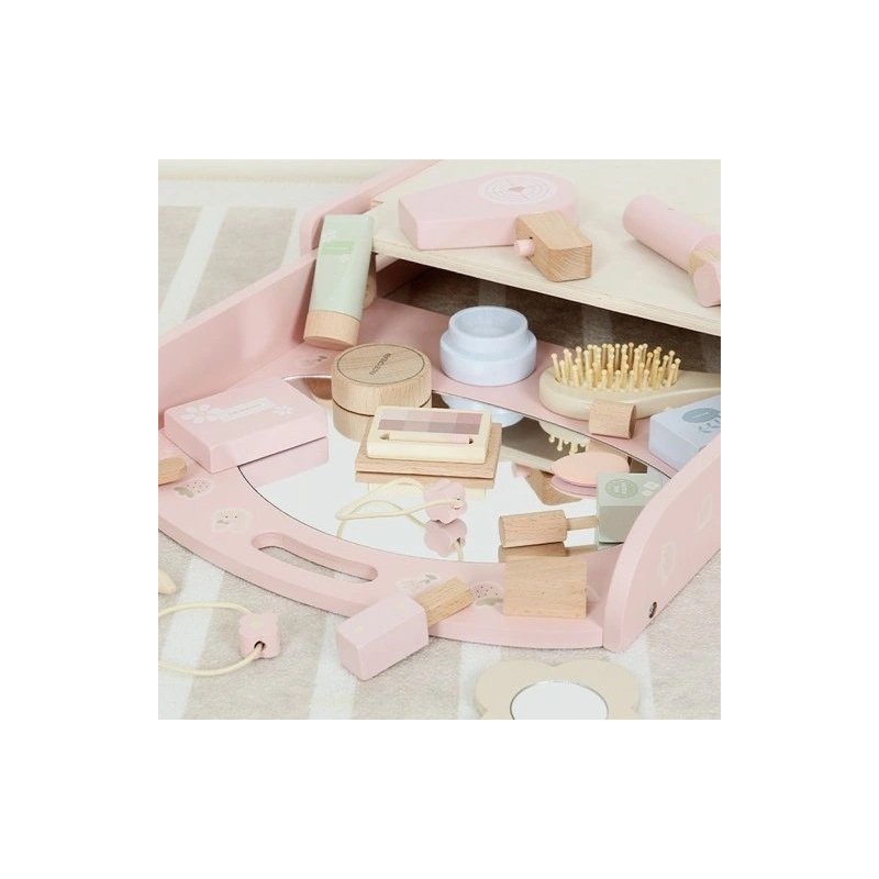 Drewniana toaletka dla dzieci z akcesoriami – zabawka edukacyjna 3+