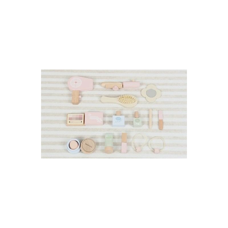 Drewniana toaletka dla dzieci z akcesoriami – zabawka edukacyjna 3+