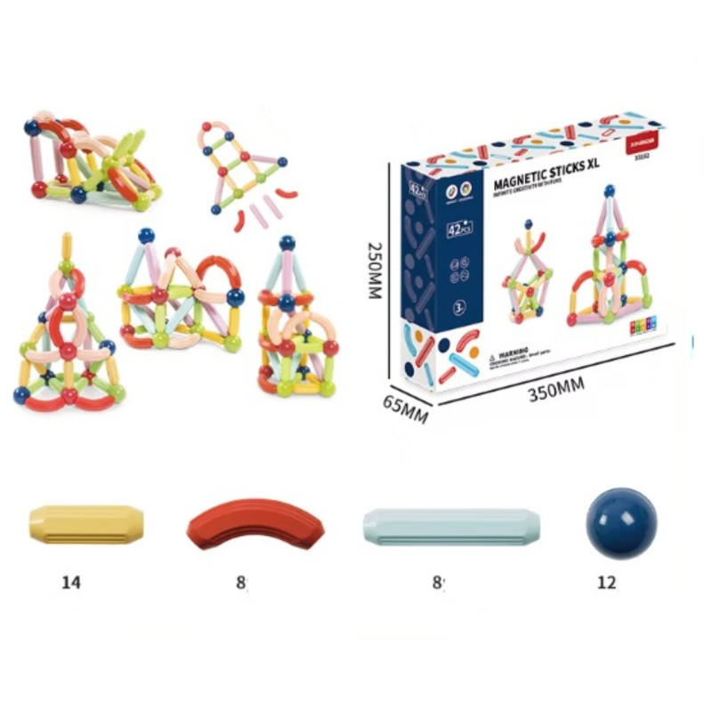 Magnetyczne patyczki XL dla dzieci zestaw konstrukcyjny 42 elementy 3+