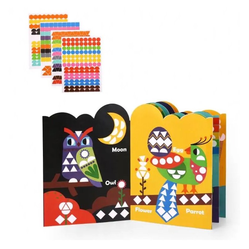 Geometryczny kreatywny zestaw naklejek Zwierzęta 12 scenek Montessori 3+