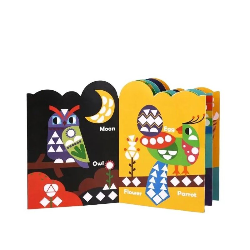 Geometryczny kreatywny zestaw naklejek Zwierzęta 12 scenek Montessori 3+