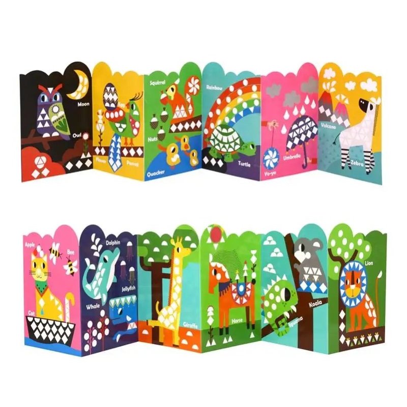 Geometryczny kreatywny zestaw naklejek Zwierzęta 12 scenek Montessori 3+