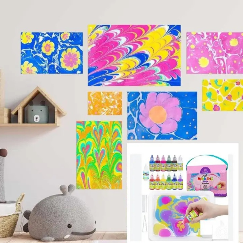Zestaw farb marmurkowych 12 kolorów do kreatywnej zabawy dla dzieci 3+