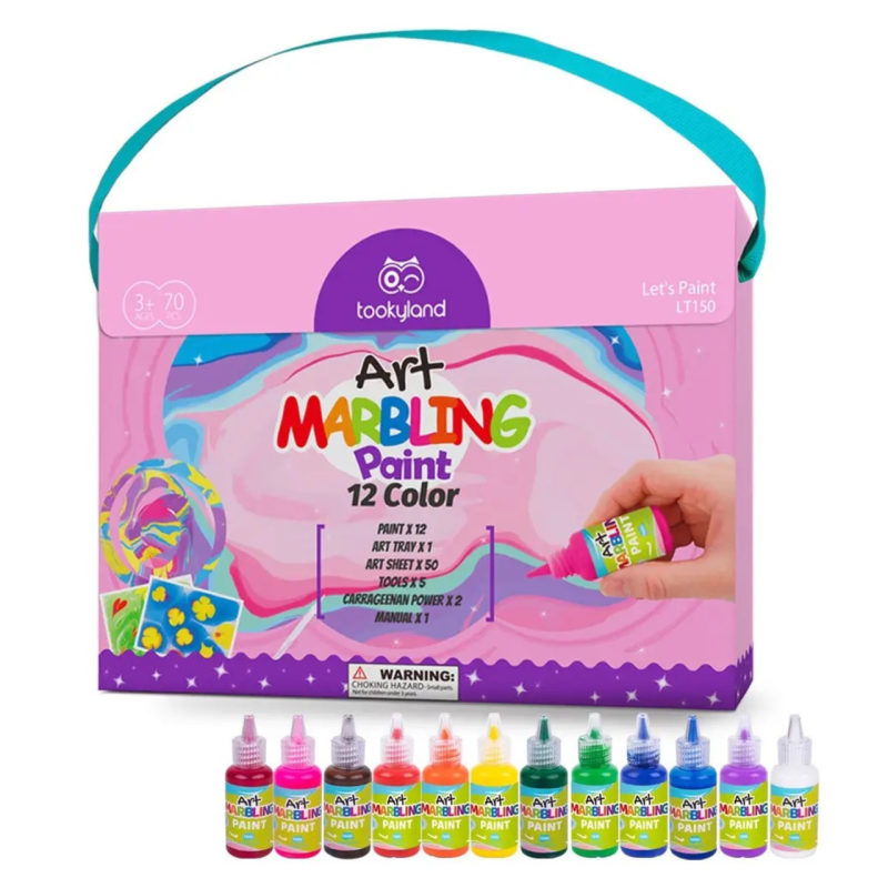 Zestaw farb marmurkowych 12 kolorów do kreatywnej zabawy dla dzieci 3+