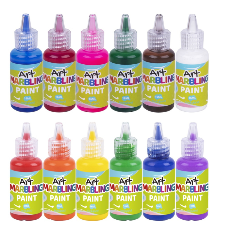 Zestaw farb marmurkowych 12 kolorów do kreatywnej zabawy dla dzieci 3+