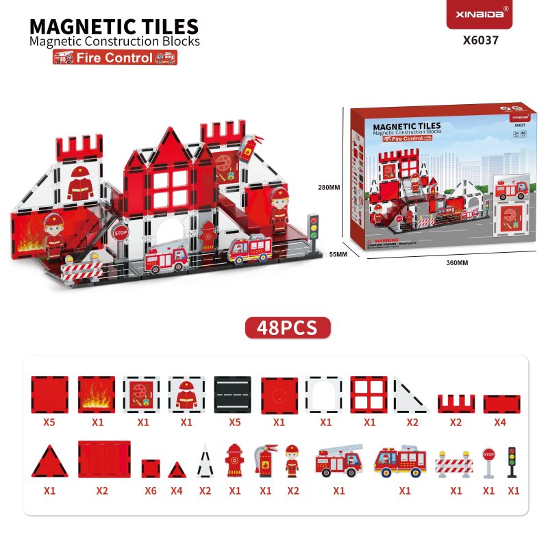 Magnetyczne klocki Straż Pożarna 48 el. Kreatywna zabawa dla dzieci 3+