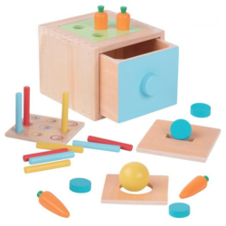 Drewniana kostka edukacyjna 4w1 sorter Montessori z szufladą 3+