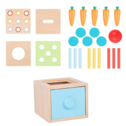 Drewniana kostka edukacyjna 4w1 sorter Montessori z szufladą 3+