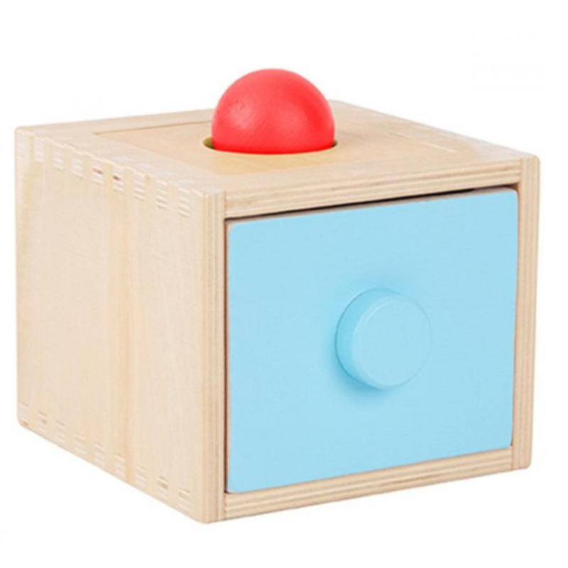 Drewniana kostka edukacyjna 4w1 sorter Montessori z szufladą 3+