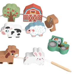 Drewniane Zwierzątka do Nawlekania Farma 13 el. 18M+