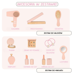 Drewniana Toaletka dla Dziewczynki z Krzesełkiem 11 Akcesoriów 3+