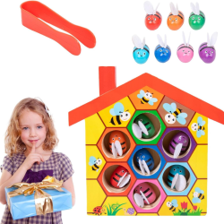 Drewniana Gra Montessori Ul z Pszczółkami i Szczypcami 9 el. 3+