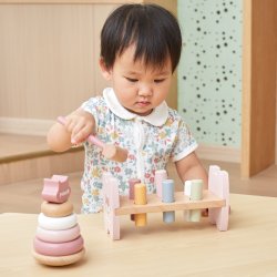 VIGA PolarB Zestaw Drewniana Piramidka + Przebijanka z Młoteczkiem Lisek Montessori
