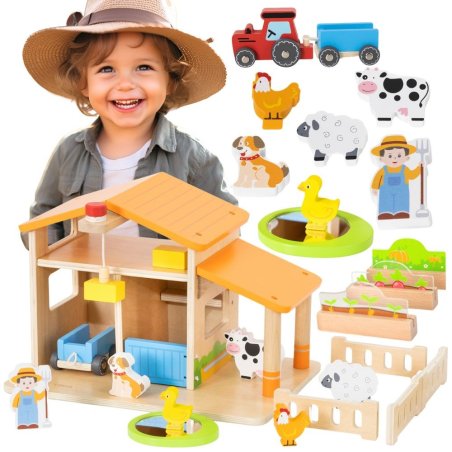 VIGA Drewniana Farma Dom Farmera Z Ogródkiem I Traktorem 21 el