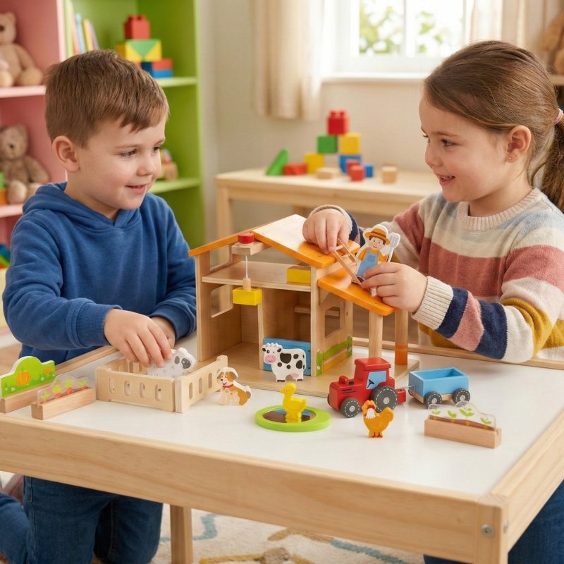 VIGA Drewniana Farma Dom Farmera Z Ogródkiem I Traktorem 21 el