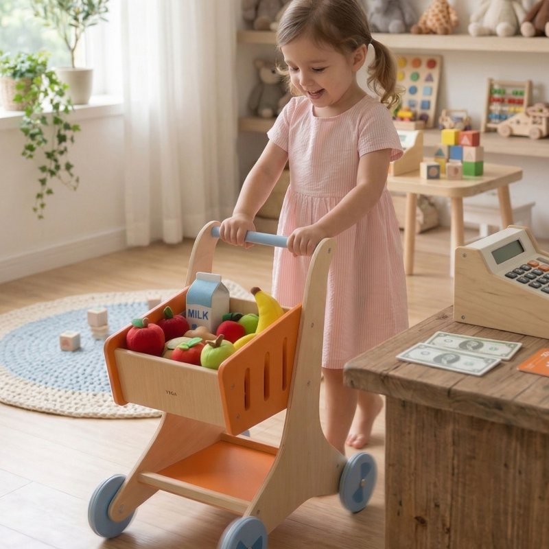 VIGA Drewniany Wózek sklepowy na zakupy