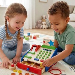 VIGA Drewniana Kasa sklepowa z akcesoriami Skaner Montessori