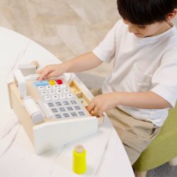 VIGA Drewniana Kasa sklepowa szaro biała