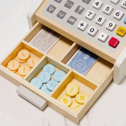 VIGA Drewniana Kasa sklepowa szaro biała