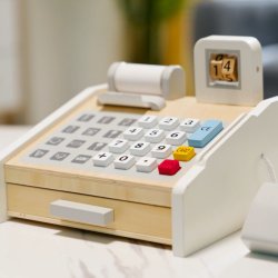 VIGA Drewniana Kasa sklepowa szaro biała