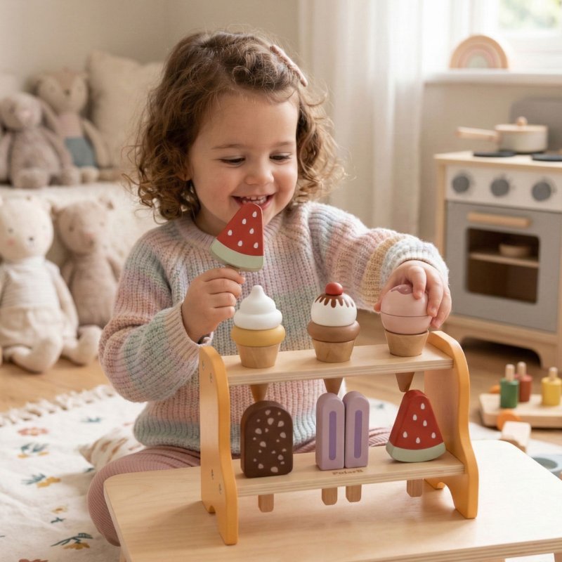 VIGA Drewniana Lodziarnia Sklepik Zestaw z Lodami 6 szt Lodów