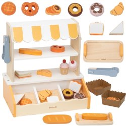 VIGA Drewniana Mini Piekarnia Sklepik Stragan z Wypiekami 16el.
