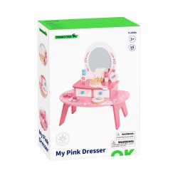 TOOKY TOY Różowa Toaletka Drewniana Do Makijażu z Lustrem