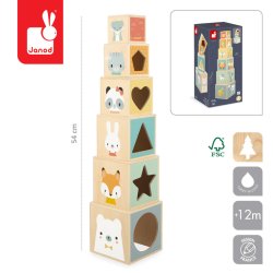 Janod Drewniana Piramida Wieża Pure 6 Elementów 12m+