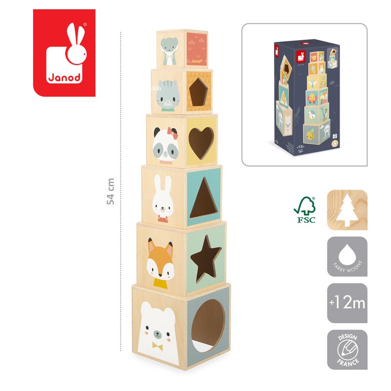 Janod Drewniana Piramida Wieża Pure 6 Elementów 12m+