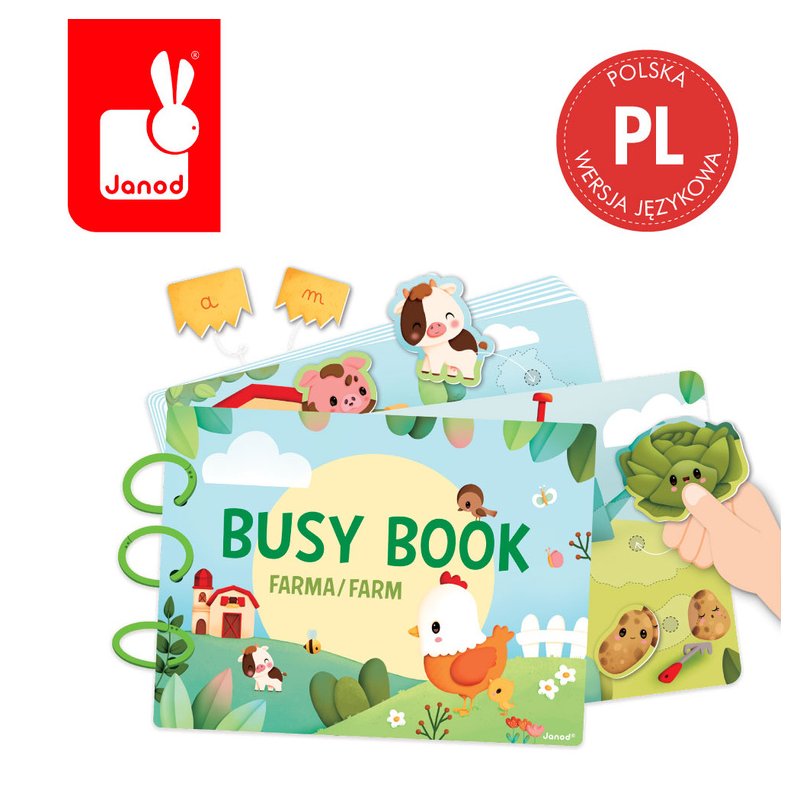 Janod Busy Book Farma Książeczka Edukacyjna z Zadaniami 3+