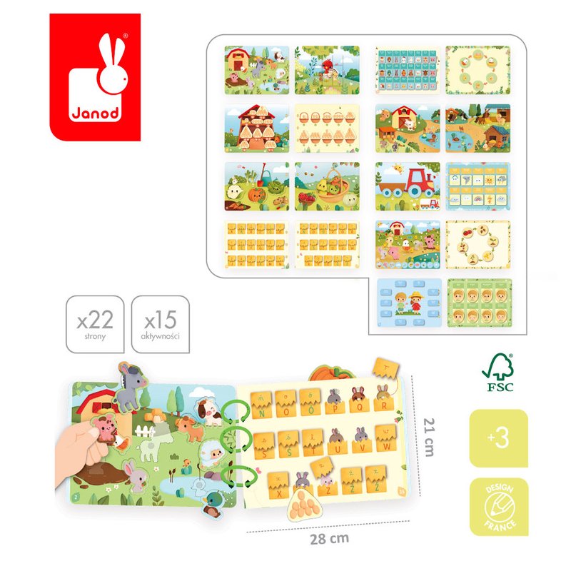 Janod Busy Book Farma Książeczka Edukacyjna z Zadaniami 3+