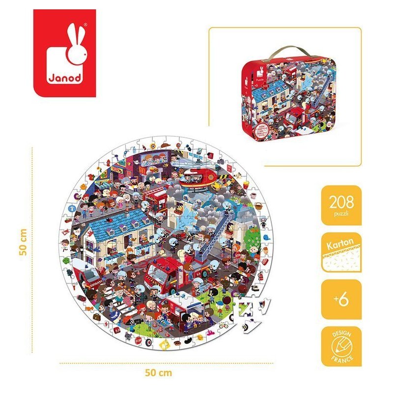 Janod Puzzle Obserwacyjne Straż Pożarna w Walizce 208 Elementów 6+