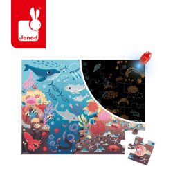 Janod Świecące Puzzle Ocean z Mini Lampką UV 24 Elementy 3+