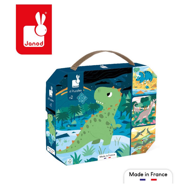 Janod Puzzle Progresywne Dinozaury 4 Układanki w Walizce 2+