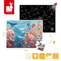 Janod Świecące Puzzle Ocean z Mini Lampką UV 24 Elementy 3+