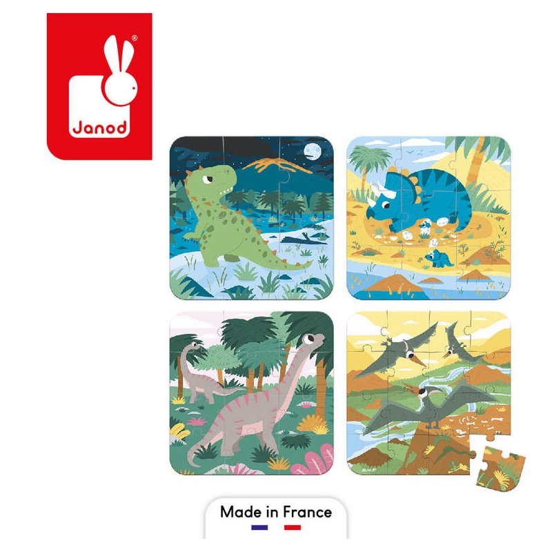 Janod Puzzle Progresywne Dinozaury 4 Układanki w Walizce 2+
