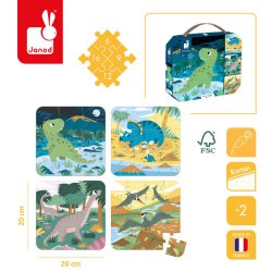Janod Puzzle Progresywne Dinozaury 4 Układanki w Walizce 2+
