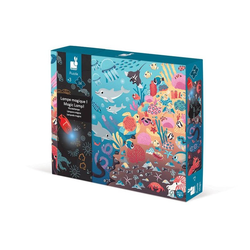 Janod Świecące Puzzle Ocean z Mini Lampką UV 24 Elementy 3+