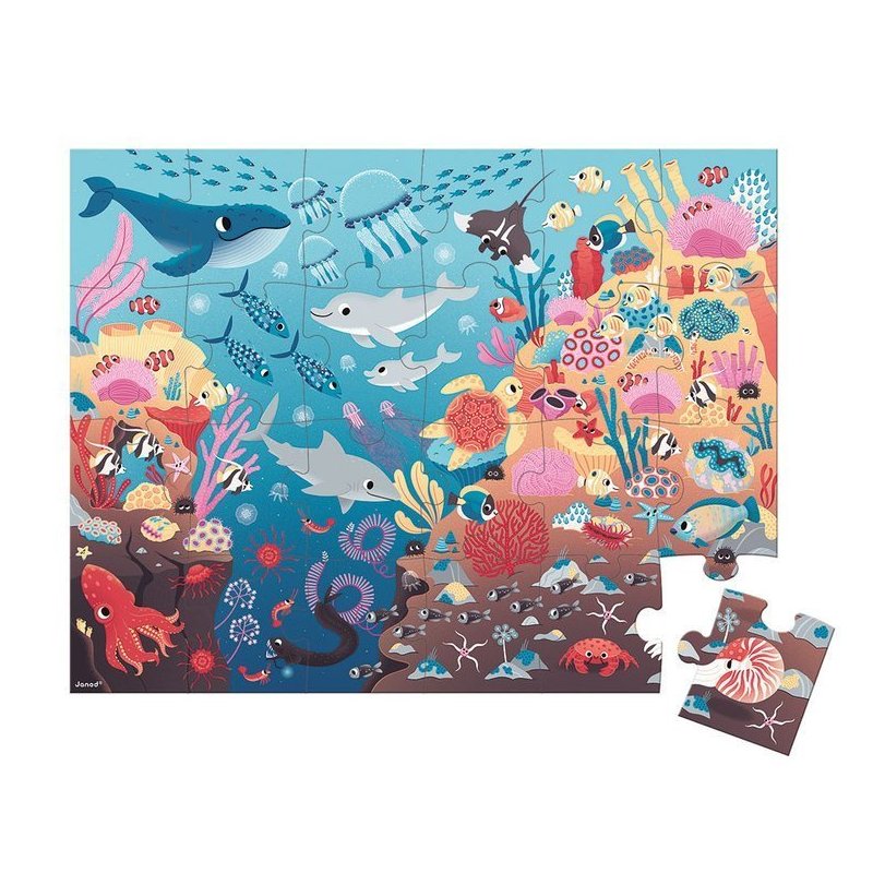 Janod Świecące Puzzle Ocean z Mini Lampką UV 24 Elementy 3+