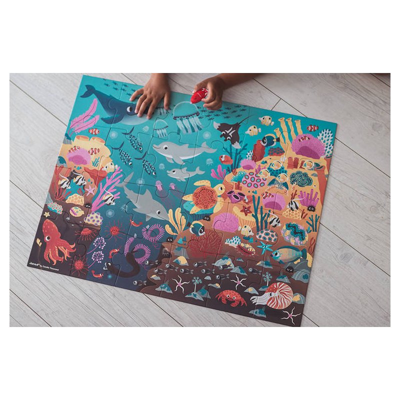 Janod Świecące Puzzle Ocean z Mini Lampką UV 24 Elementy 3+