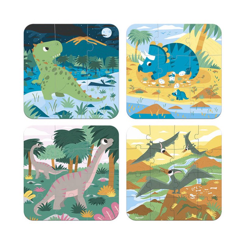 Janod Puzzle Progresywne Dinozaury 4 Układanki w Walizce 2+
