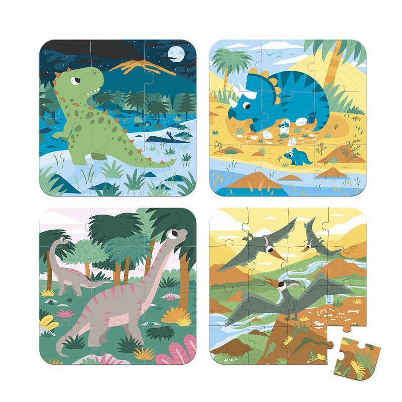 Janod Puzzle Progresywne Dinozaury 4 Układanki w Walizce 2+
