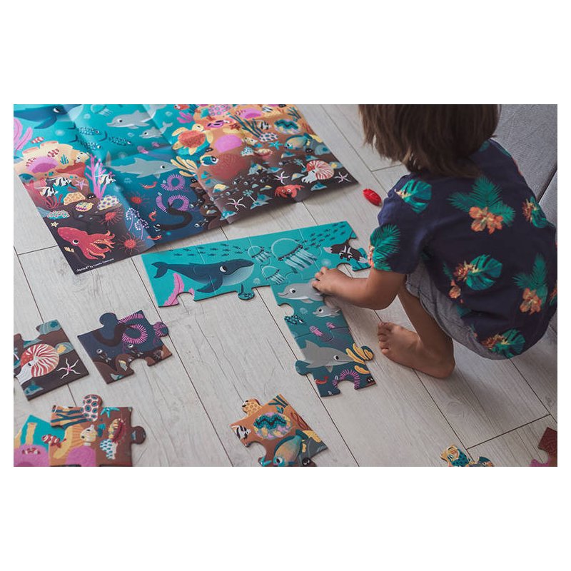 Janod Świecące Puzzle Ocean z Mini Lampką UV 24 Elementy 3+