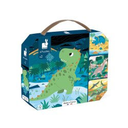 Janod Puzzle Progresywne Dinozaury 4 Układanki w Walizce 2+