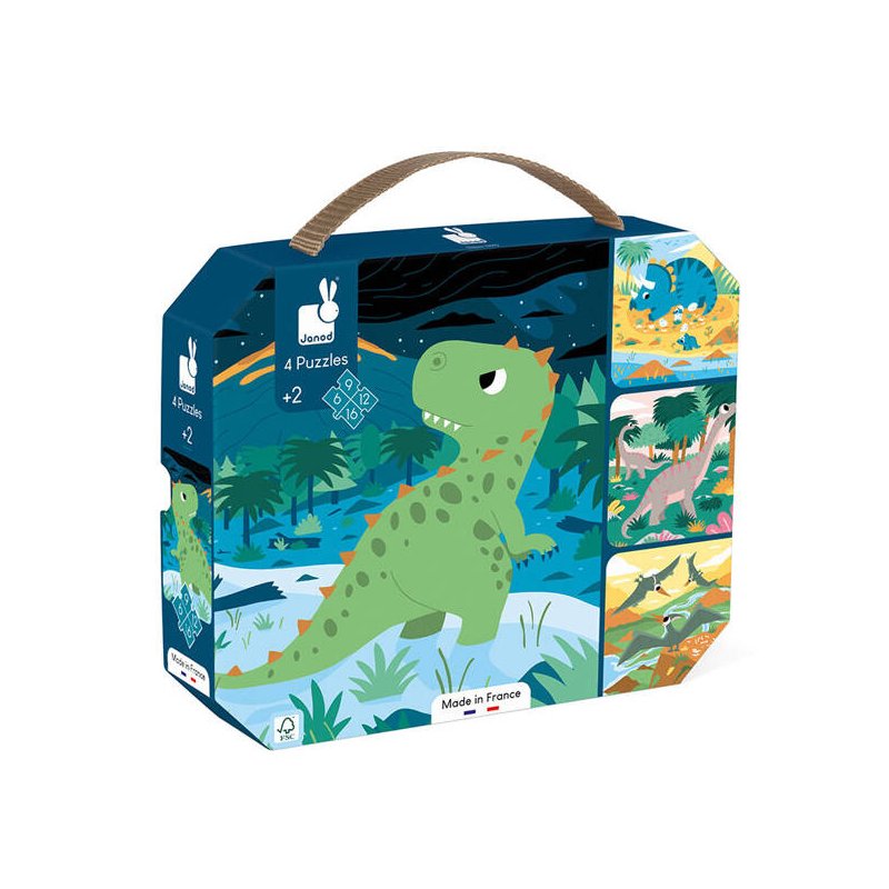 Janod Puzzle Progresywne Dinozaury 4 Układanki w Walizce 2+