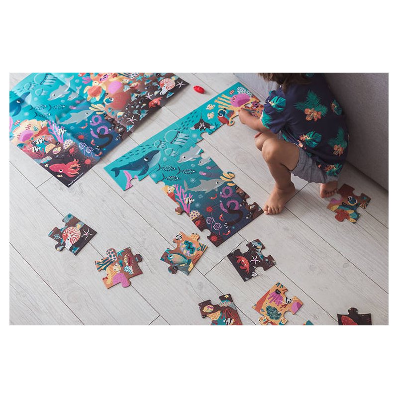 Janod Świecące Puzzle Ocean z Mini Lampką UV 24 Elementy 3+
