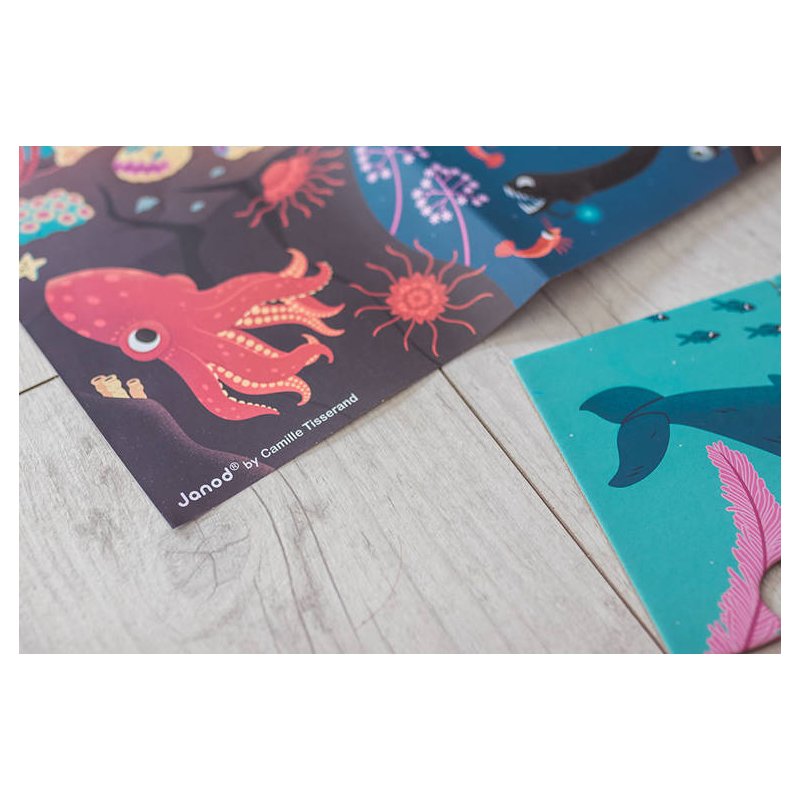 Janod Świecące Puzzle Ocean z Mini Lampką UV 24 Elementy 3+