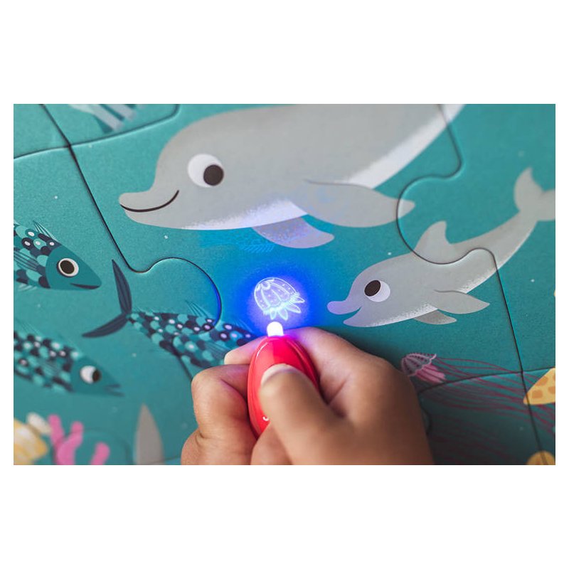 Janod Świecące Puzzle Ocean z Mini Lampką UV 24 Elementy 3+