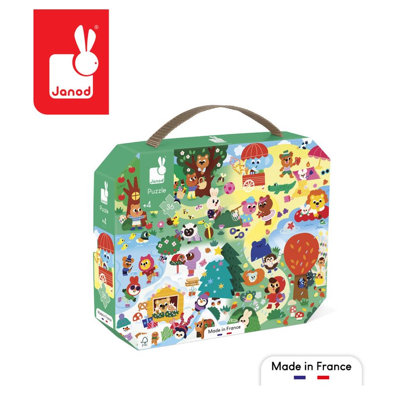 Janod Puzzle w walizce 4 pory roku 36 elementów 4+ Made in France